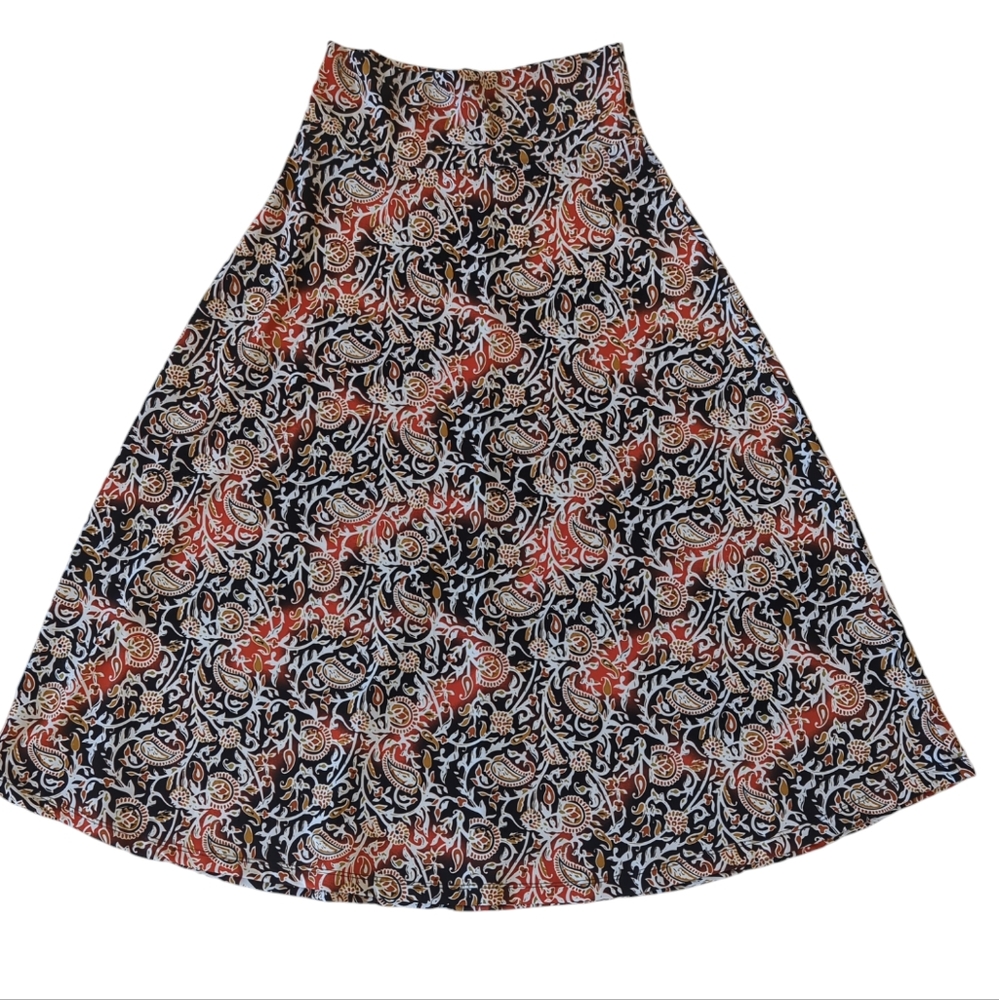 Vintage Hypnotized Paisley Foldover Midi Skirt MEDIUM Orange Black Boho